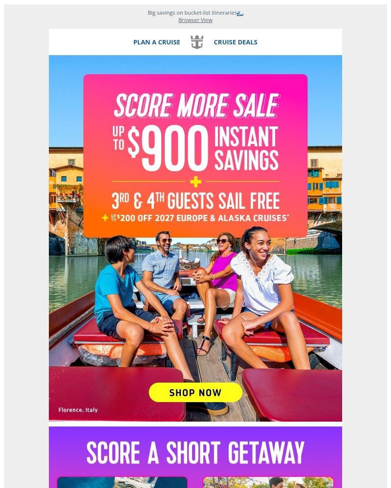 Screenshot of email sent to a Royal Caribbean Cruises Newsletter subscriber