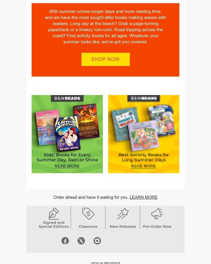 Screenshot of email sent to a Barnes and Noble Newsletter subscriber