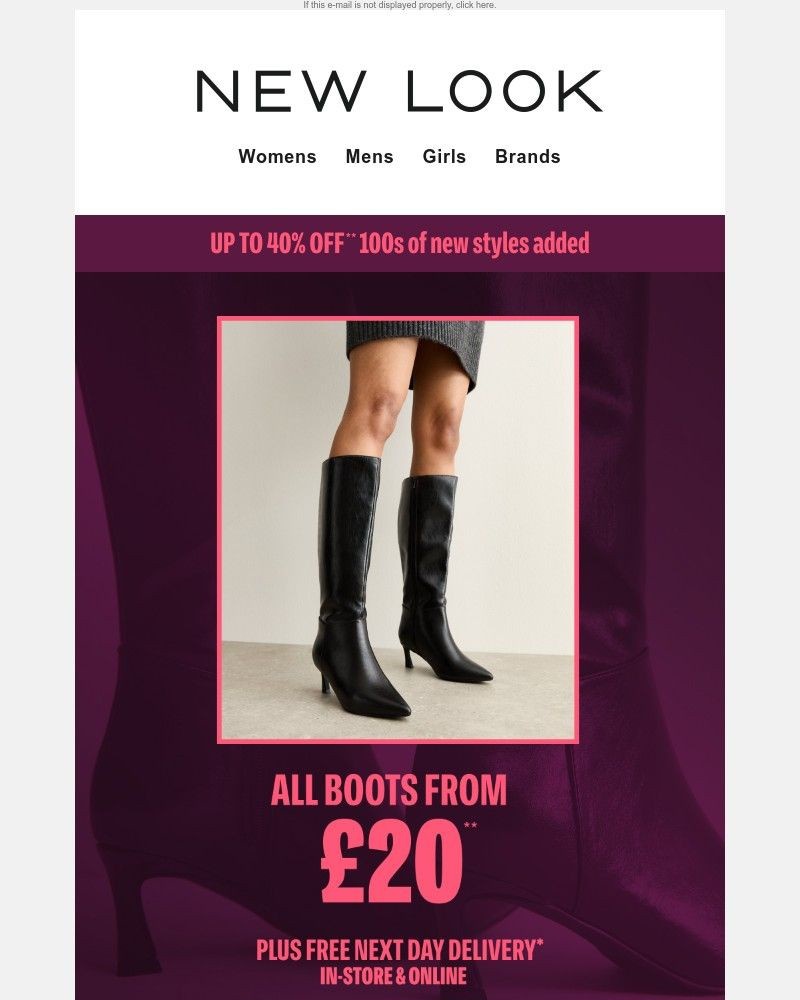 Screenshot of email sent to a New Look Newsletter subscriber