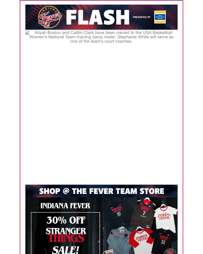 Screenshot of email sent to a Indiana Fever Newsletter subscriber
