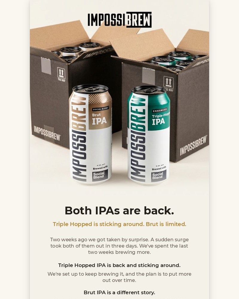 Screenshot of email sent to a Impossibrew Newsletter subscriber