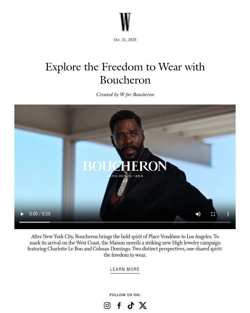 Screenshot of email sent to a W Newsletter subscriber