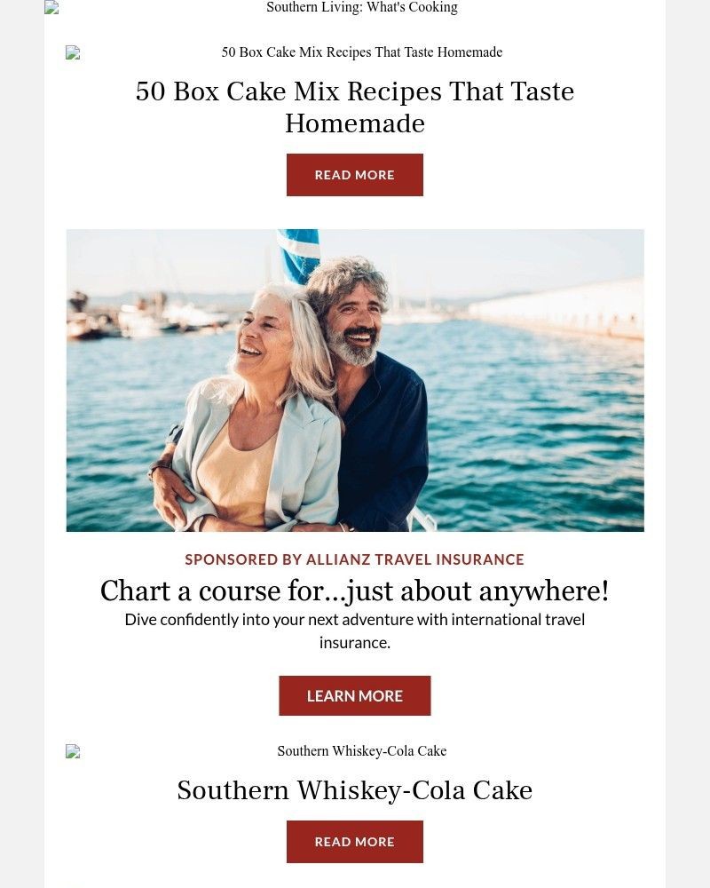 Screenshot of email sent to a Southern Living Newsletter subscriber