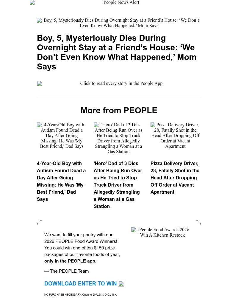 Screenshot of email sent to a People Newsletter subscriber