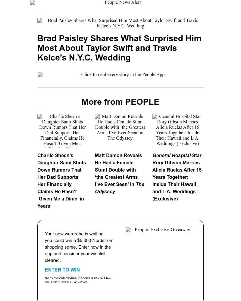 Screenshot of email sent to a People Newsletter subscriber