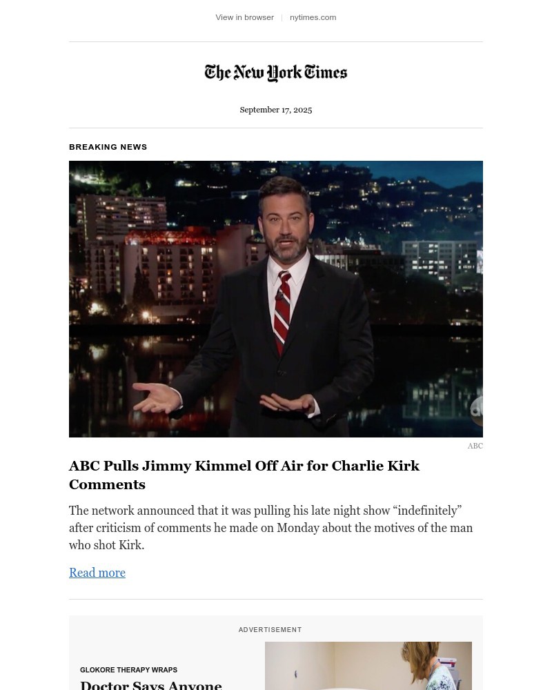 Screenshot of email with subject /media/emails/breaking-news-abc-pulls-jimmy-kimmel-off-air-for-charlie-kirk-comments-29e61c-cro_S4Xa94e.jpg