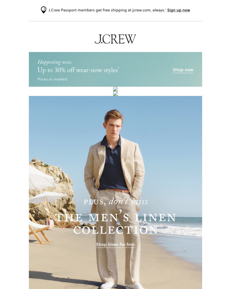 Screenshot of email sent to a J.Crew Newsletter subscriber