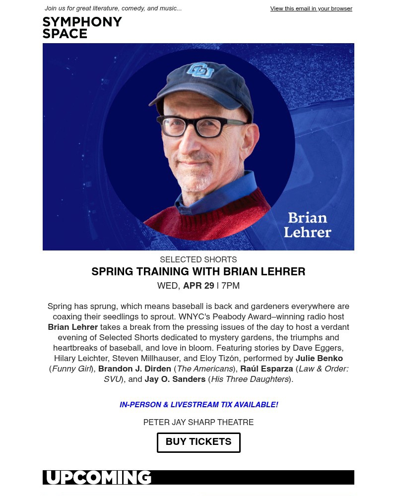 Screenshot of email sent to a Symphony Space Newsletter subscriber