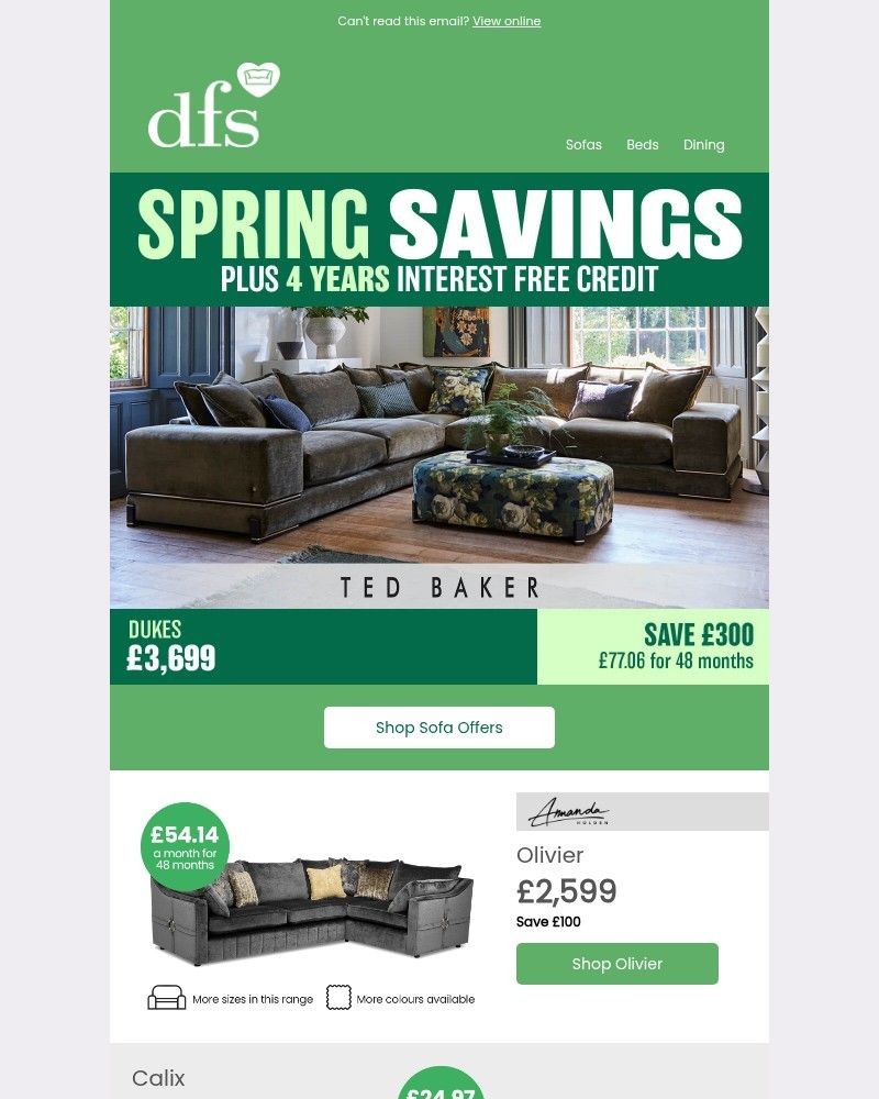 Screenshot of email sent to a DFS Cart abandoner