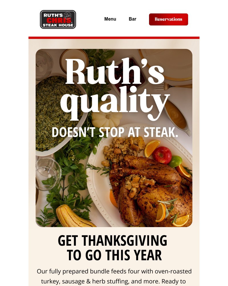 Screenshot of email sent to a Ruth’s Chris Newsletter subscriber
