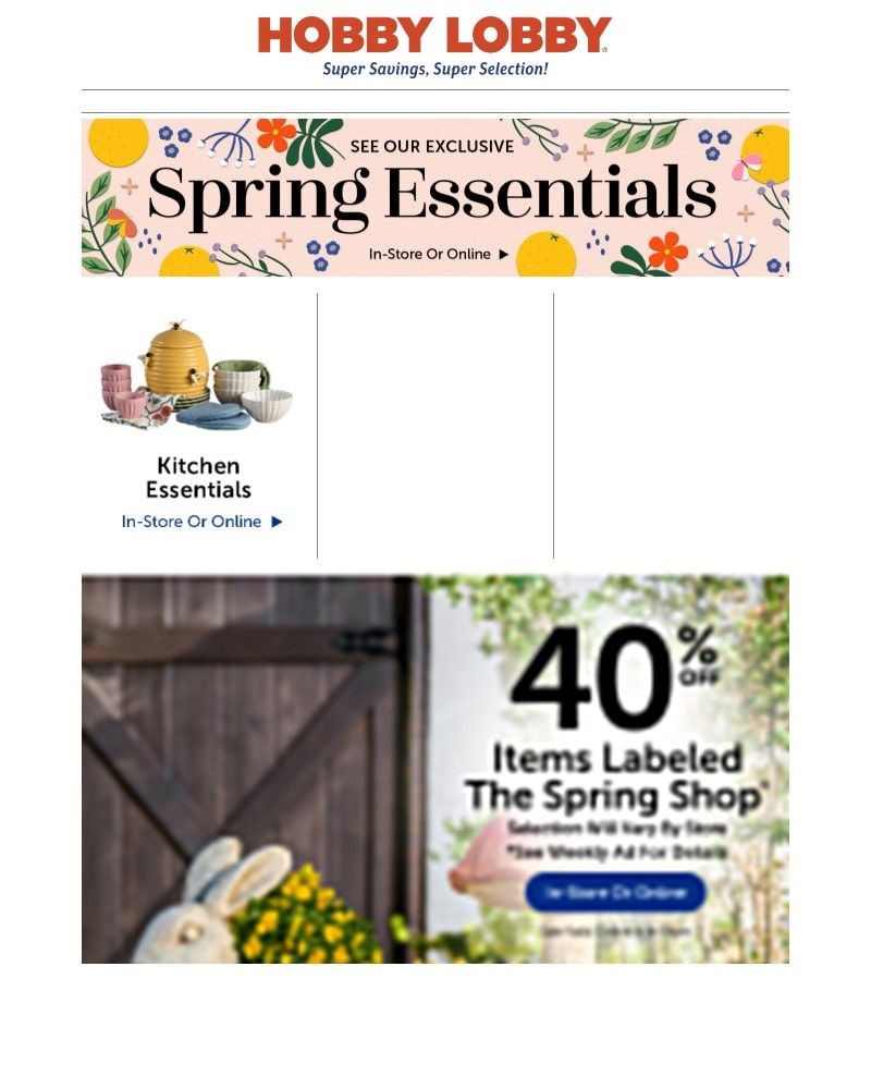 Screenshot of email sent to a Hobby Lobby Newsletter subscriber