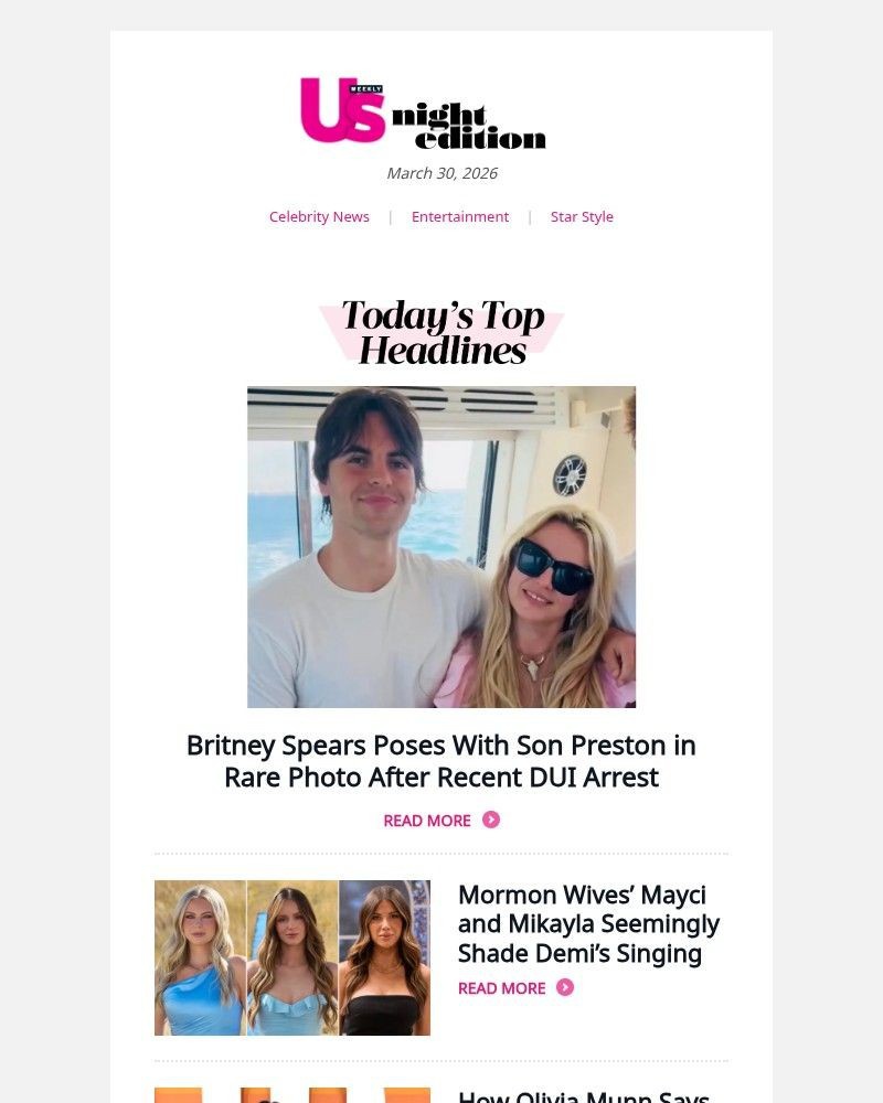 Screenshot of email sent to a Us Weekly Newsletter subscriber