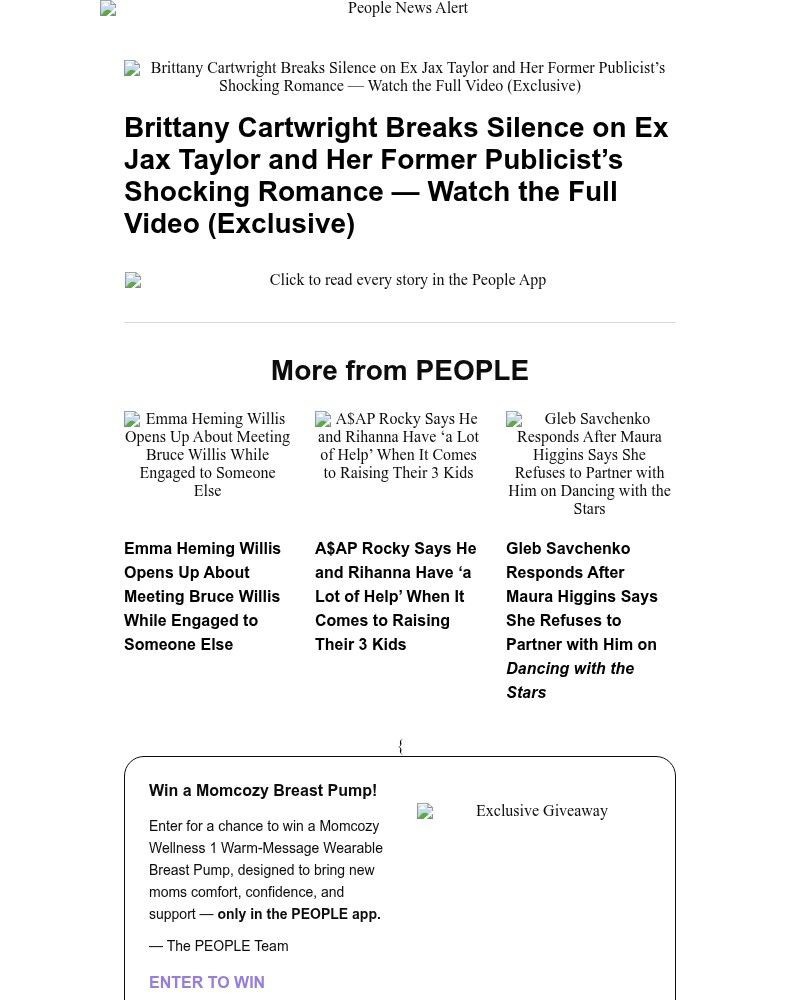 Screenshot of email sent to a People Newsletter subscriber