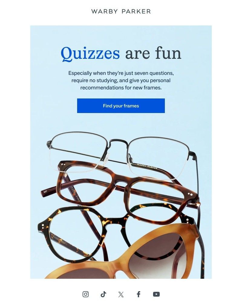 Screenshot of email sent to a Warby Parker Newsletter subscriber