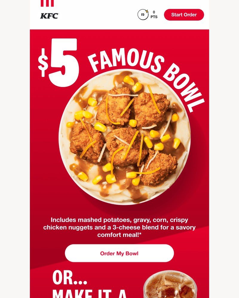 Screenshot of email sent to a Kentucky Fried Chicken Registered user