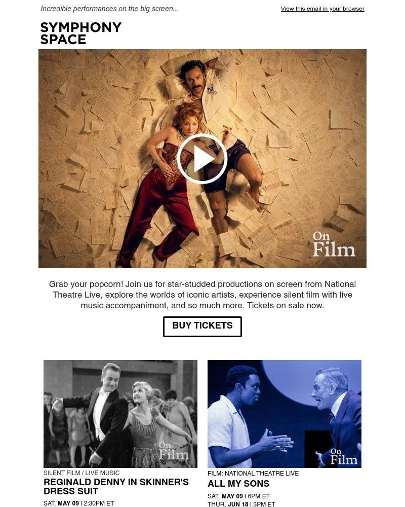 Screenshot of email sent to a Symphony Space Newsletter subscriber
