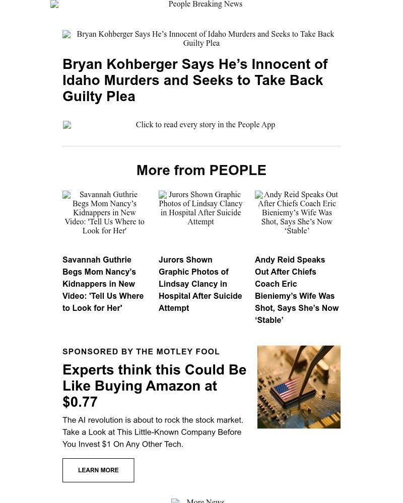 Screenshot of email sent to a People Newsletter subscriber