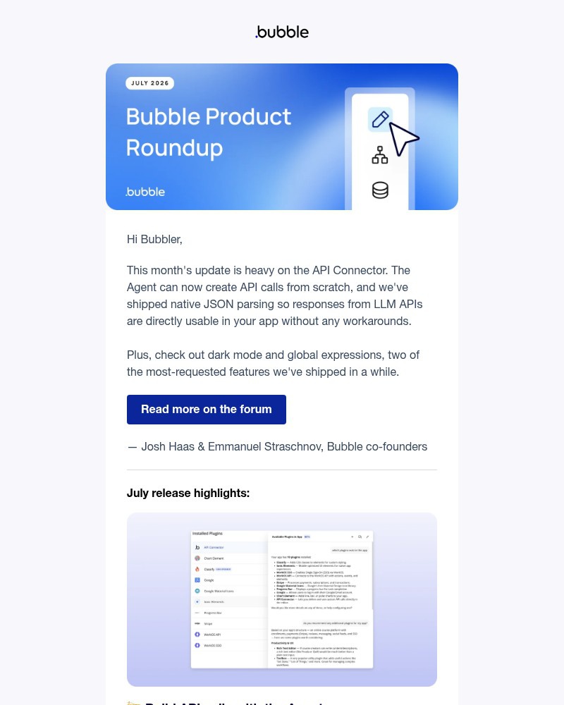 Screenshot of email sent to a Bubble Registered user