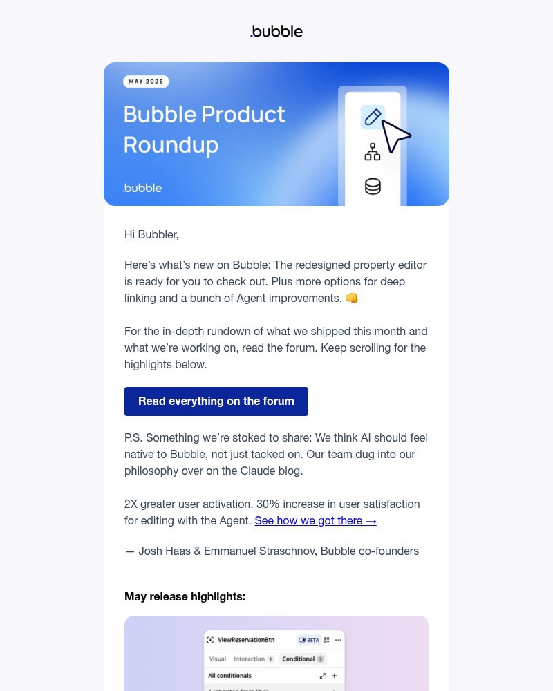 Screenshot of email sent to a Bubble Registered user