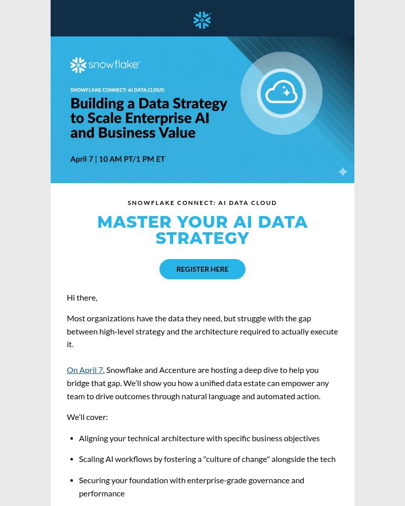 Screenshot of email sent to a Snowflake Newsletter subscriber