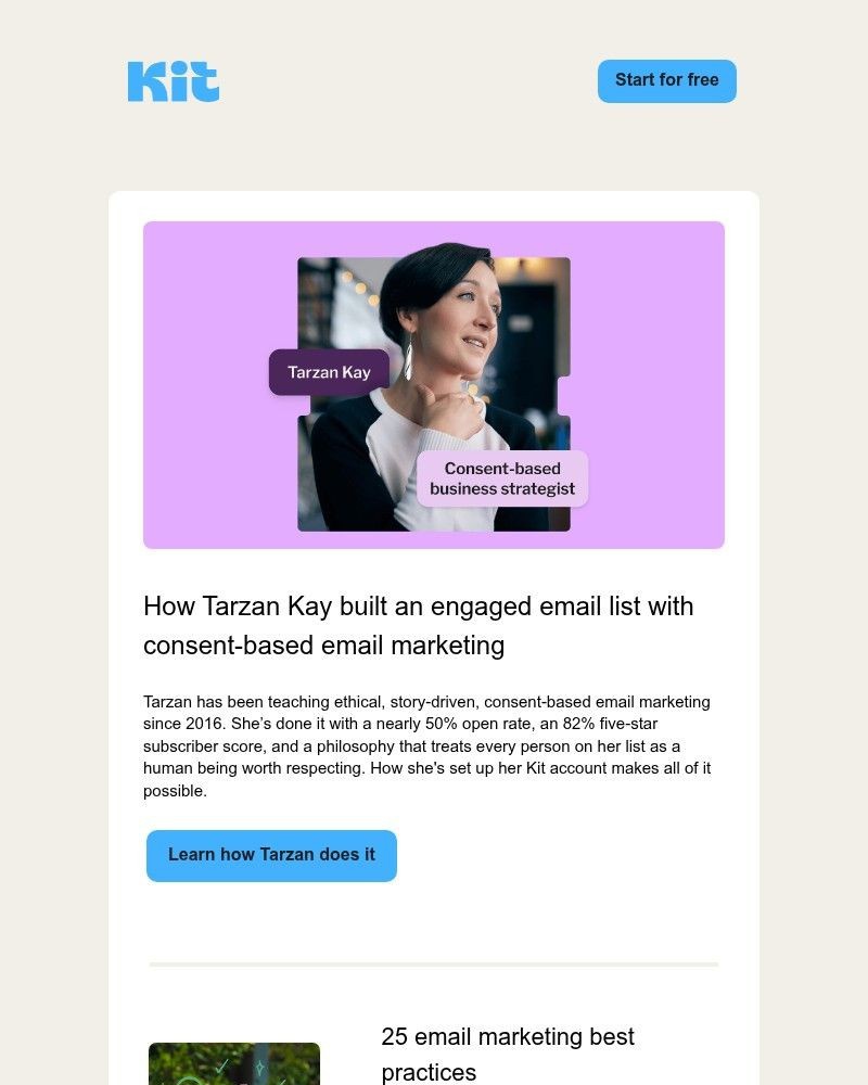 Screenshot of email sent to a ConvertKit Trial user