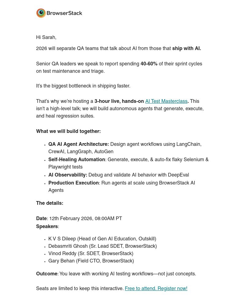 Screenshot of email sent to a BrowserStack Trial user