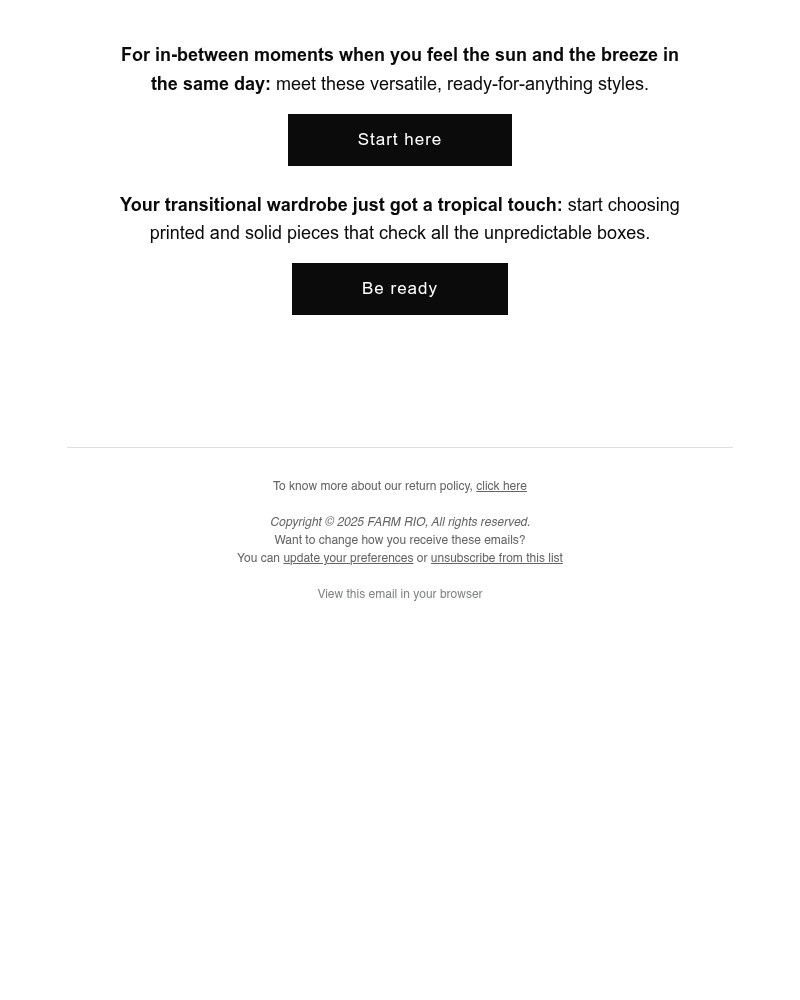 Screenshot of email sent to a Farm Rio Newsletter subscriber