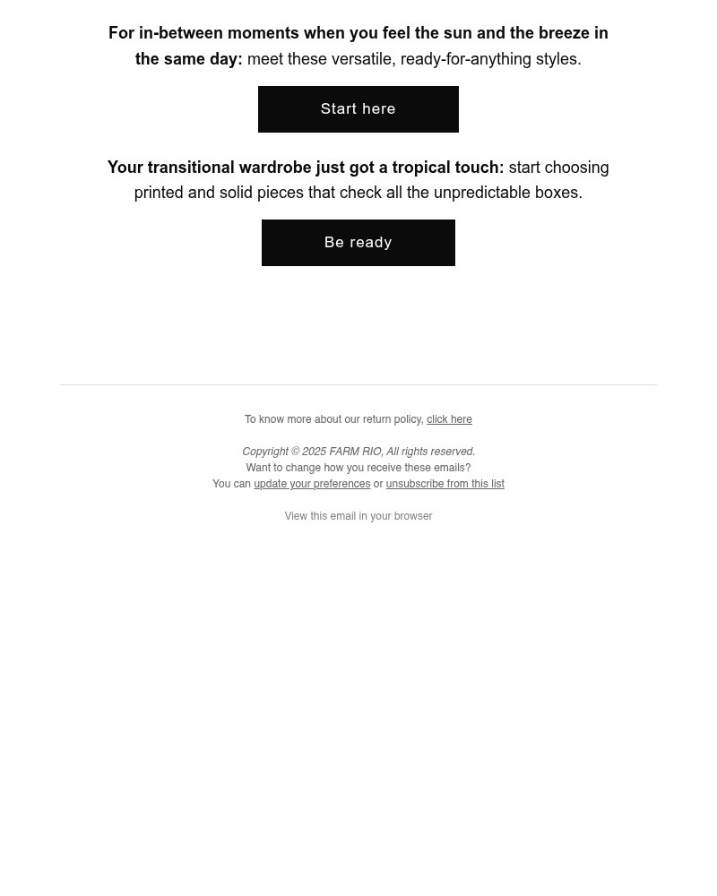 Screenshot of email sent to a Farm Rio Newsletter subscriber