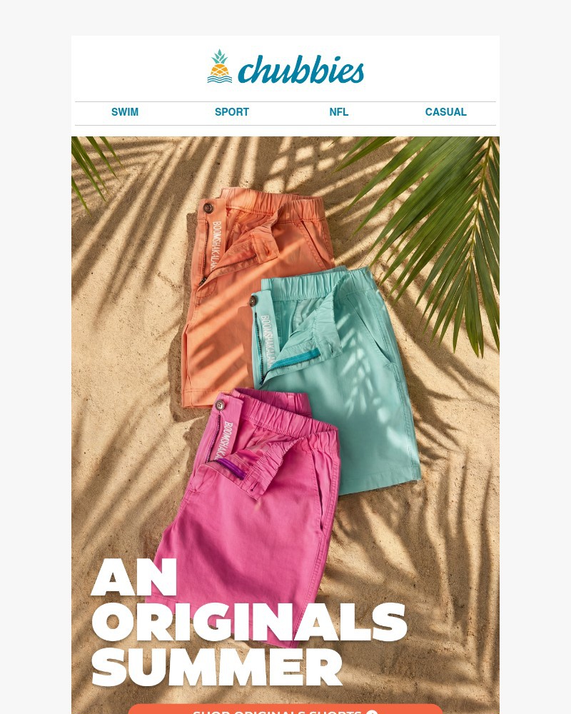 Screenshot of email sent to a Chubbies Newsletter subscriber