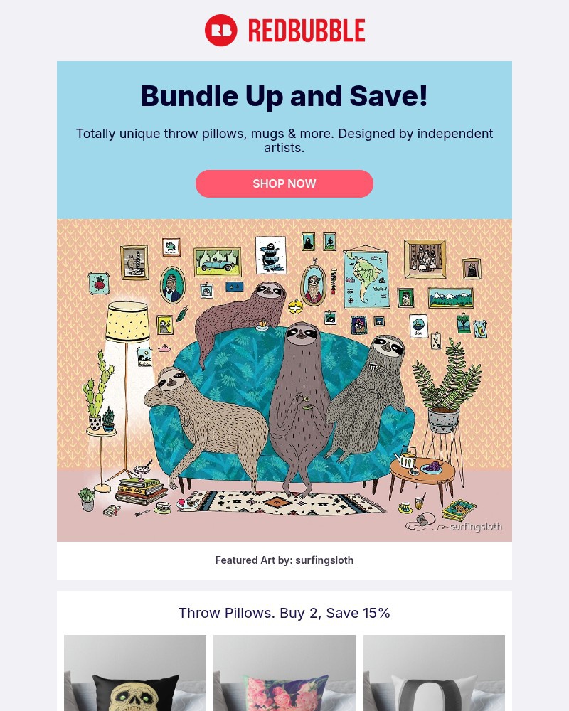 Screenshot of email sent to a Redbubble Newsletter subscriber