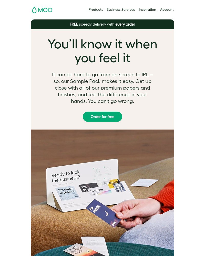 Screenshot of email sent to a Moo Newsletter subscriber