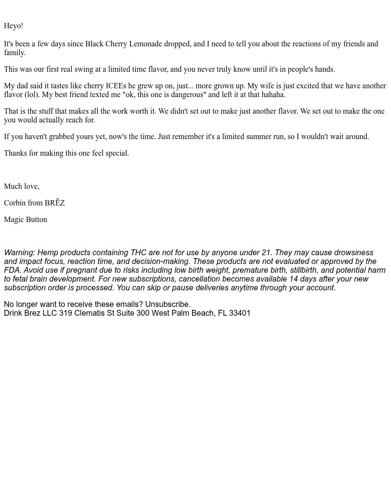 Screenshot of email sent to a Brez Newsletter subscriber