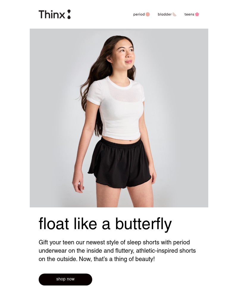 Screenshot of email sent to a Thinx Newsletter subscriber