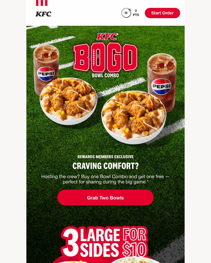 Screenshot of email sent to a Kentucky Fried Chicken Registered user