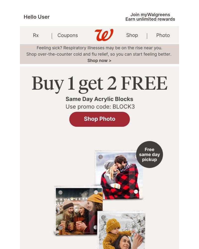 Screenshot of email sent to a Walgreens Registered user