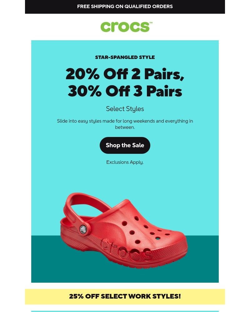 Screenshot of email sent to a Crocs Newsletter subscriber