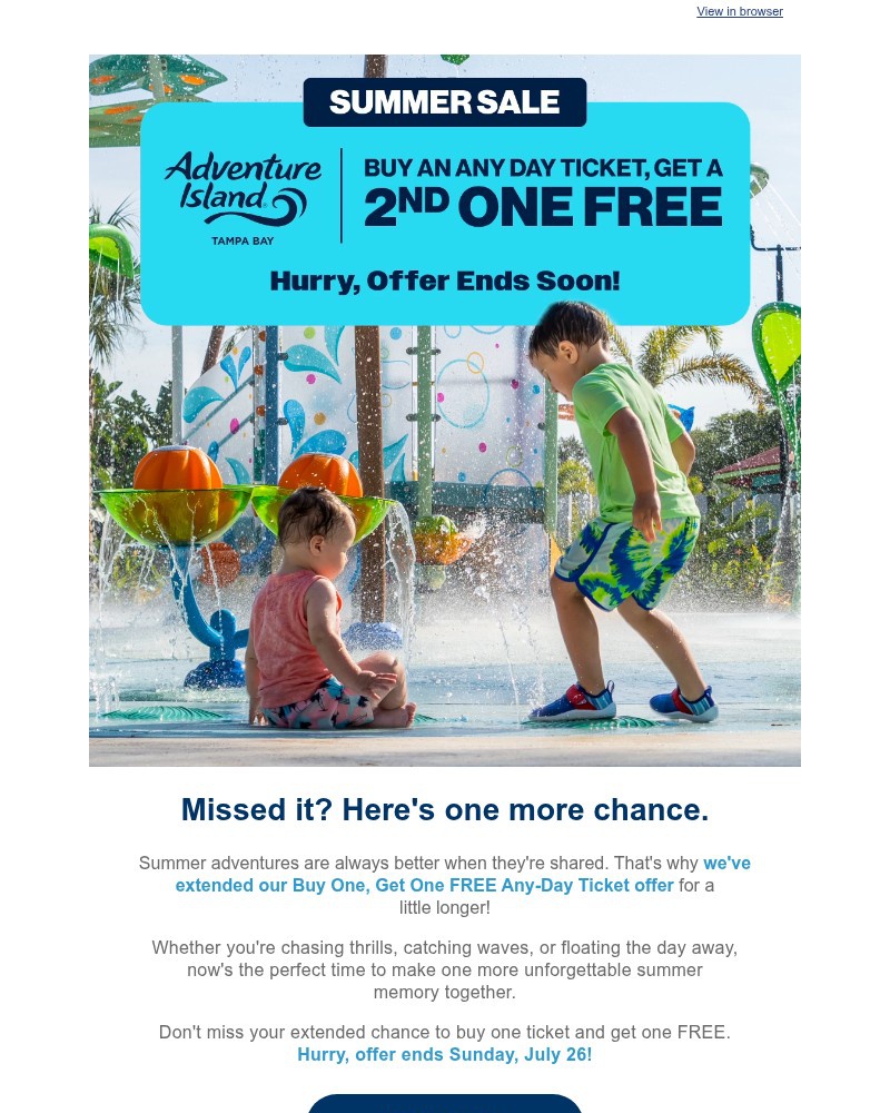 Screenshot of email sent to a Busch Gardens Newsletter subscriber