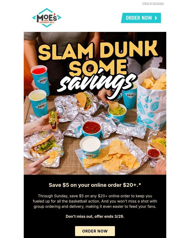 Screenshot of email sent to a Moe’s Southwest Grill Registered user