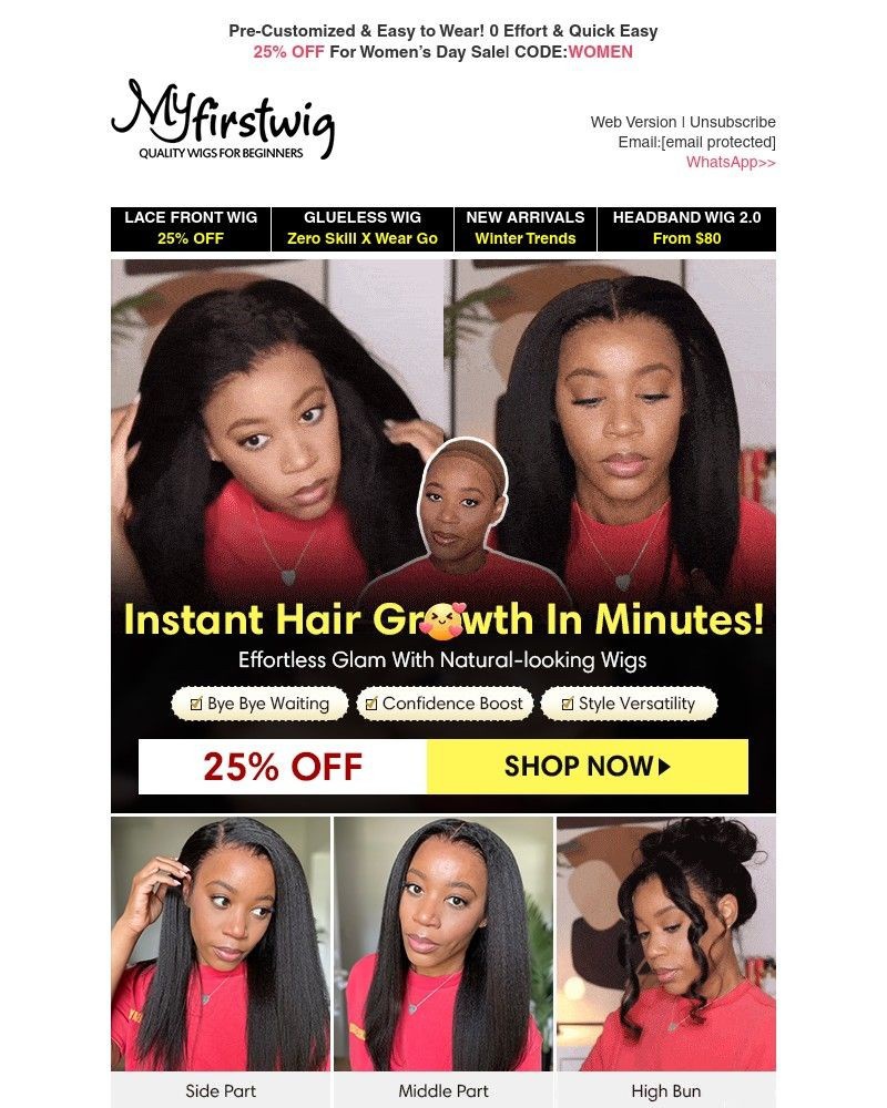 Screenshot of email sent to a My First Wig Newsletter subscriber