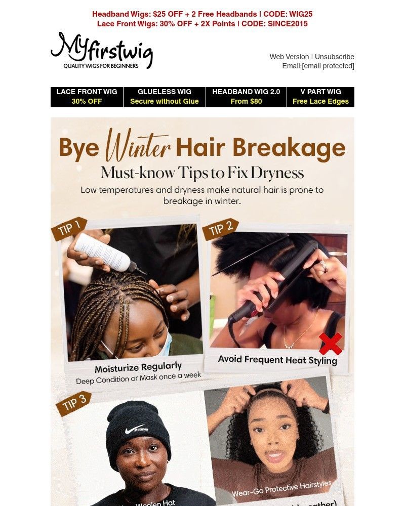 Screenshot of email sent to a My First Wig Newsletter subscriber