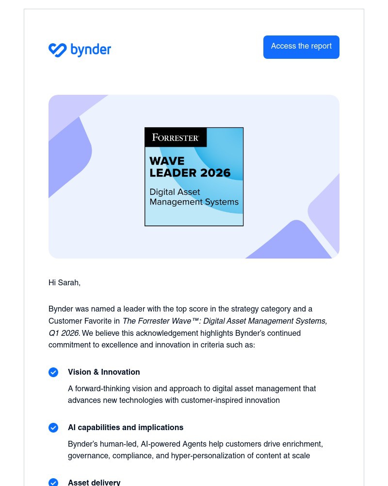 Screenshot of email sent to a Bynder Trial user
