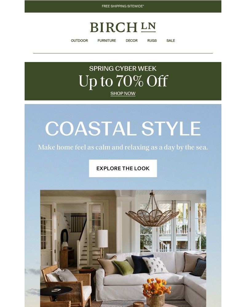 Screenshot of email sent to a Birch Lane Newsletter subscriber