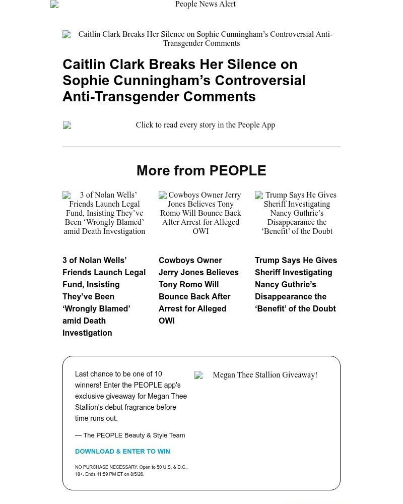 Screenshot of email sent to a People Newsletter subscriber