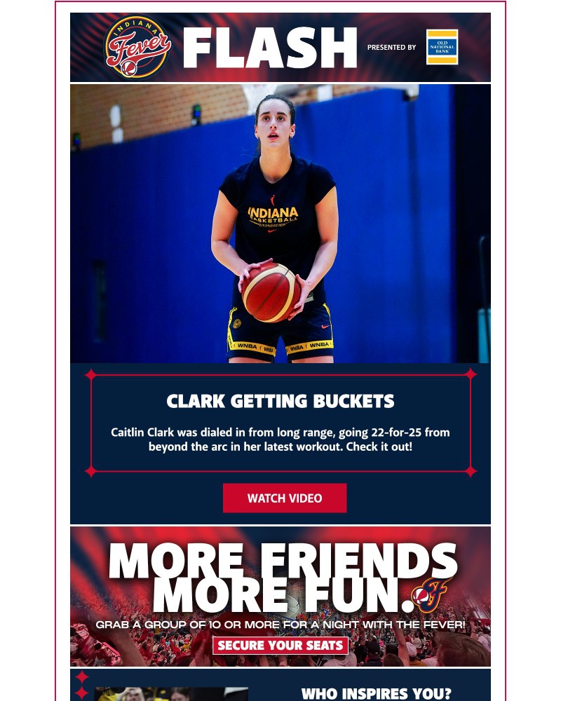 Screenshot of email sent to a Indiana Fever Newsletter subscriber