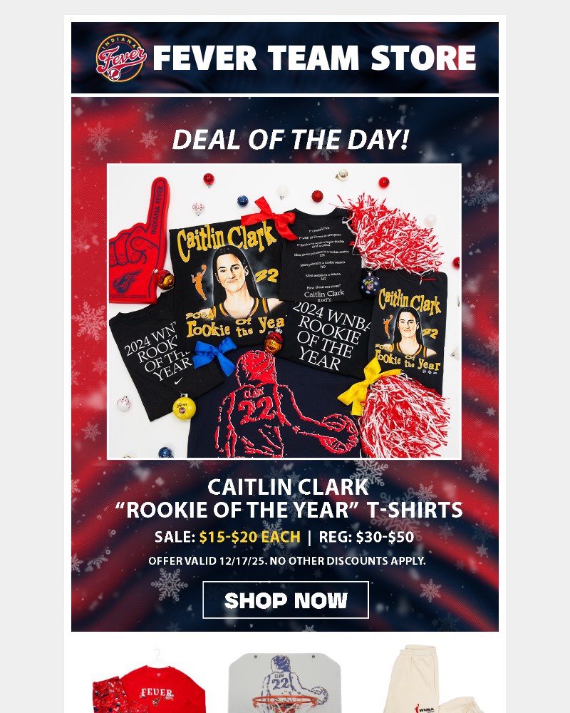 Screenshot of email sent to a Indiana Fever Newsletter subscriber