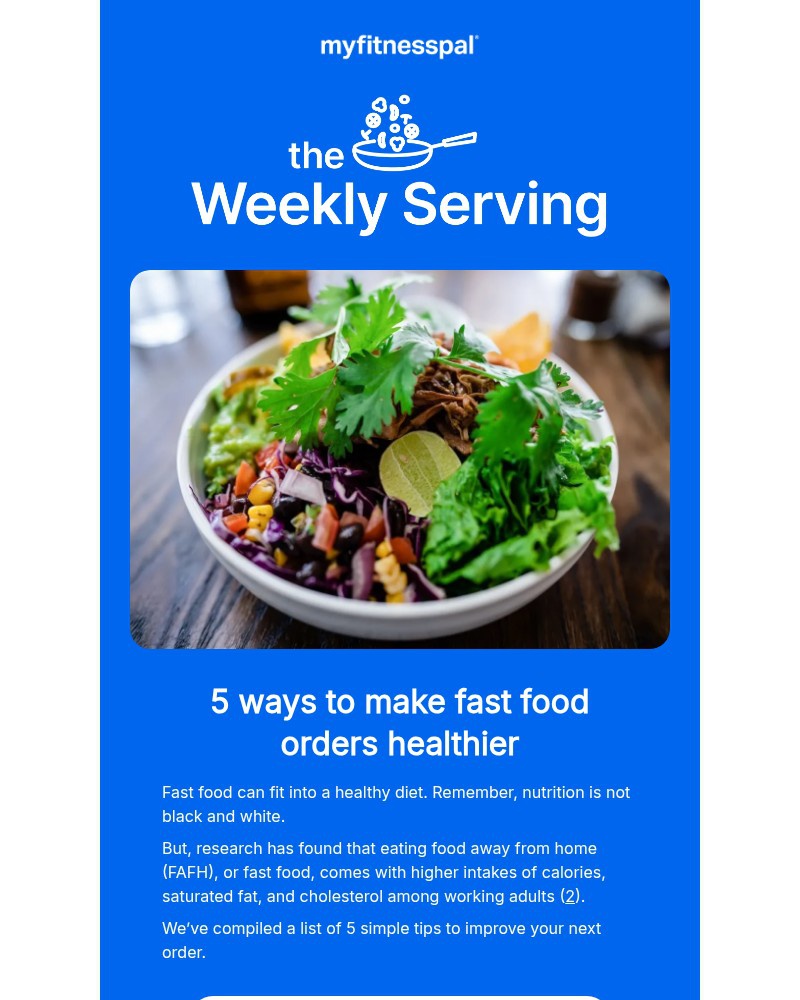 Screenshot of email sent to a MyFitnessPal Registered user