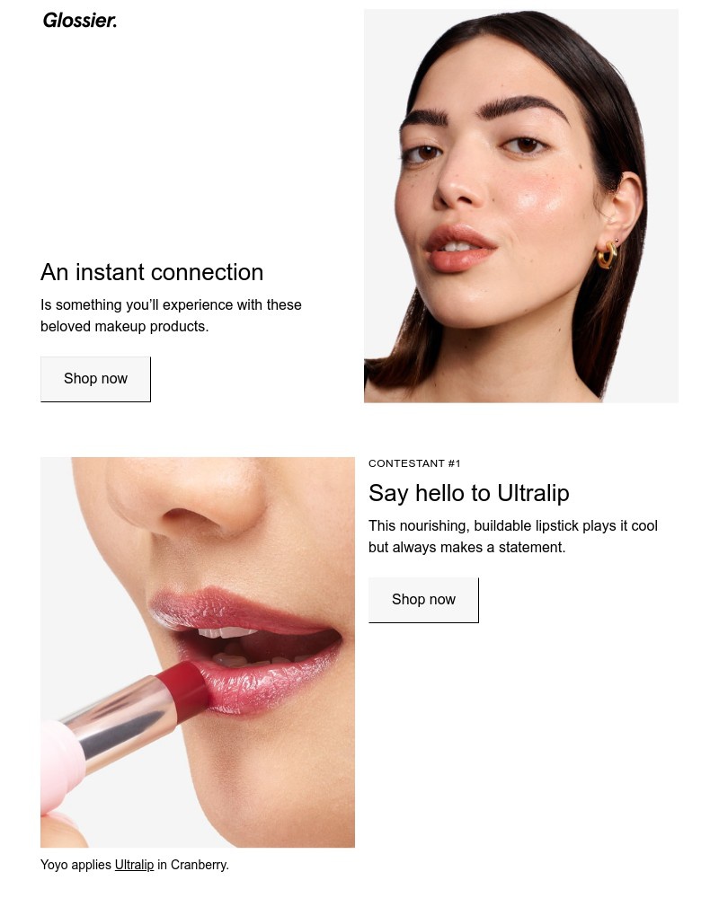 Screenshot of email sent to a Glossier Newsletter subscriber