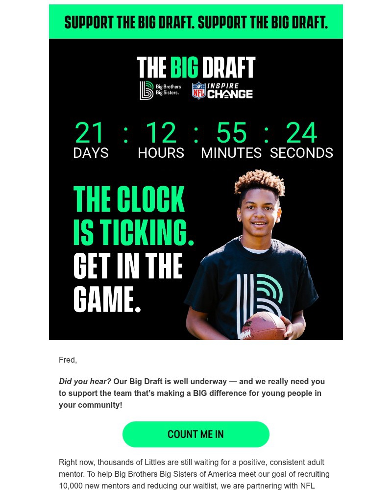 Screenshot of email sent to a Big Brothers Big Sisters of America Newsletter subscriber