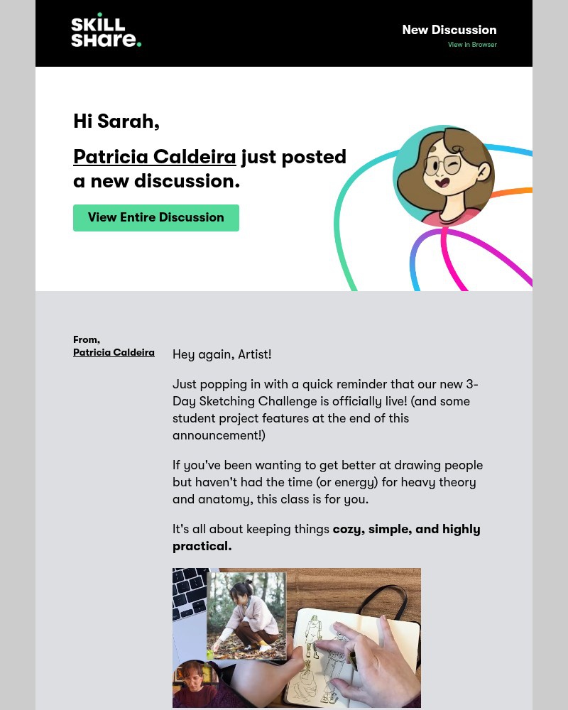 Screenshot of email sent to a Skillshare Registered user