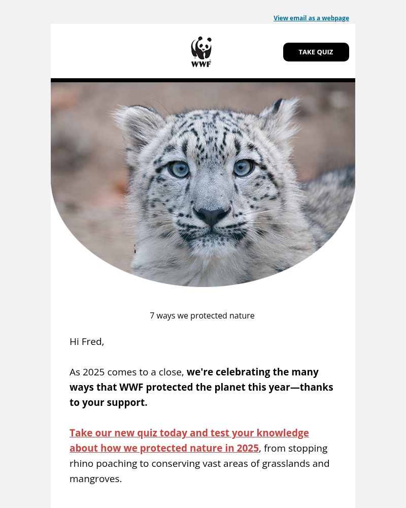 Screenshot of email sent to a World Wildlife Fund Newsletter subscriber